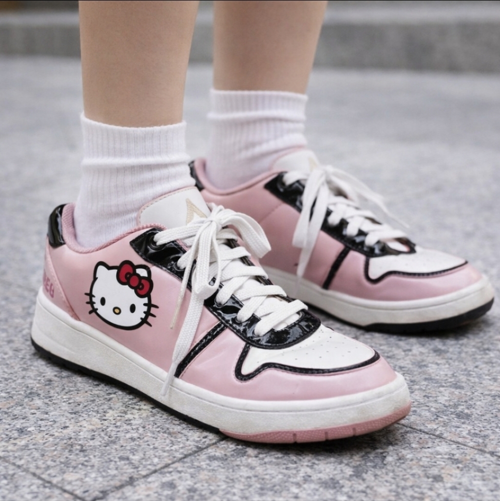 Hello Kitty Pink Sneakers Y2K Kawaii Soft Girl Sanrio Platform Lace Up Shoes Wom